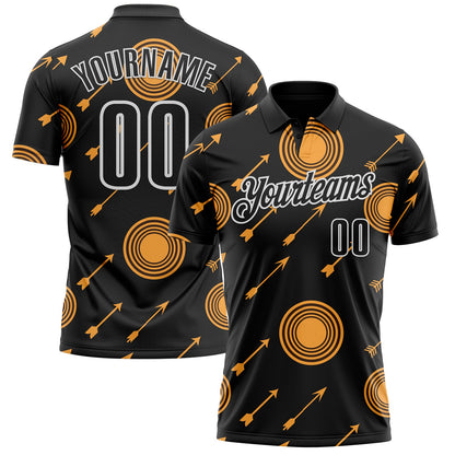 Custom Black Yellow-White Archery Target Performance Polo Shirt