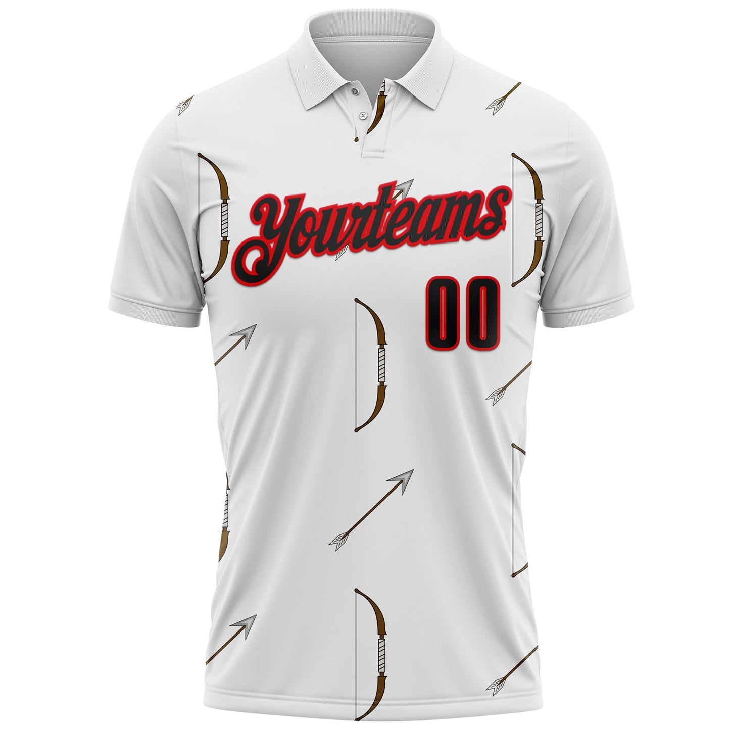 Custom White Black-Fire Red Bow And Arrow Archery Performance Polo Shirt
