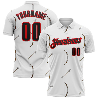 Custom White Black-Fire Red Bow And Arrow Archery Performance Polo Shirt