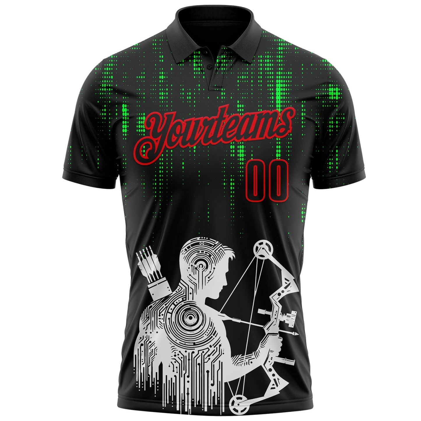 Custom Black-Fire Red Bow And Arrow Archery Shooter Performance Polo Shirt