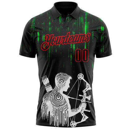 Custom Black-Fire Red Bow And Arrow Archery Shooter Performance Polo Shirt