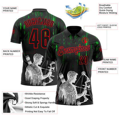 Custom Black-Fire Red Bow And Arrow Archery Shooter Performance Polo Shirt