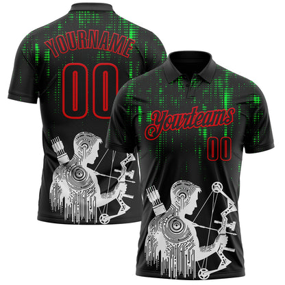 Custom Black-Fire Red Bow And Arrow Archery Shooter Performance Polo Shirt
