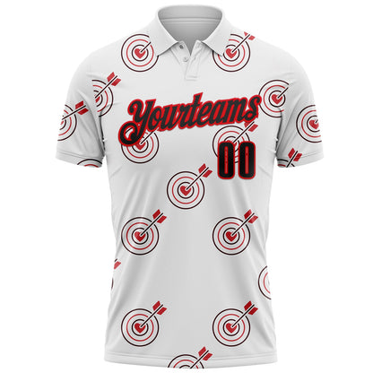 Custom White Black-Fire Red Archery Target Bullseye Performance Polo Shirt