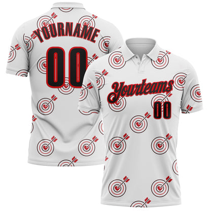 Custom White Black-Fire Red Archery Target Bullseye Performance Polo Shirt