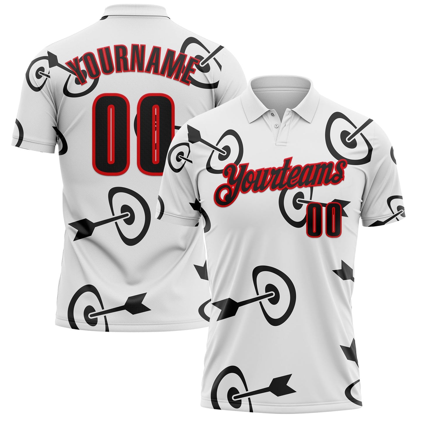 Custom White Black-Fire Red Archery Target Bullseye Performance Polo Shirt
