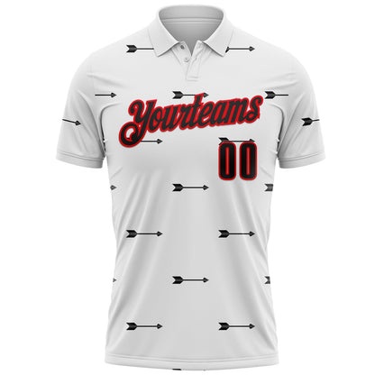 Custom White Black-Fire Red Arrow Archery Performance Polo Shirt