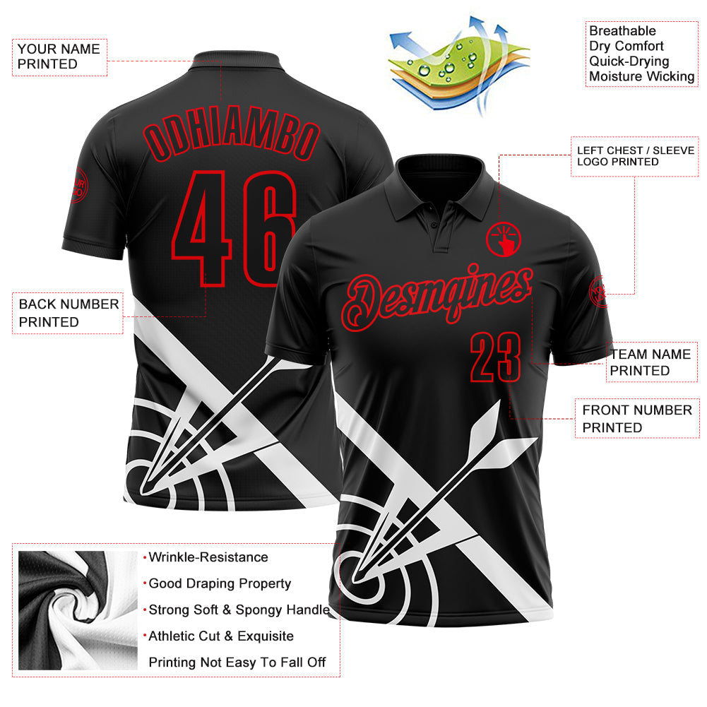 Custom Black-Fire Red Archery Target Bullseye Performance Polo Shirt