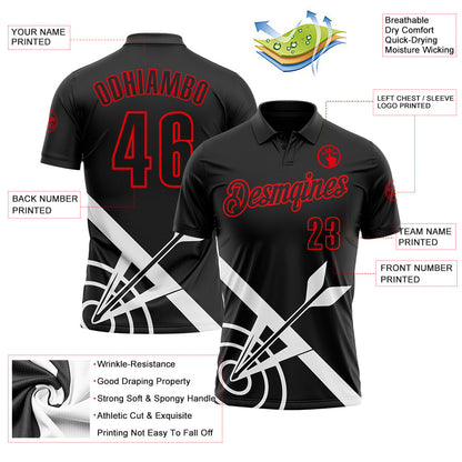 Custom Black-Fire Red Archery Target Bullseye Performance Polo Shirt