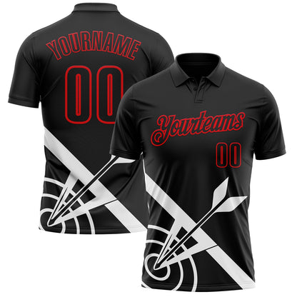 Custom Black-Fire Red Archery Target Bullseye Performance Polo Shirt