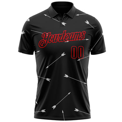 Custom Black-Fire Red Arrow Archery Performance Polo Shirt