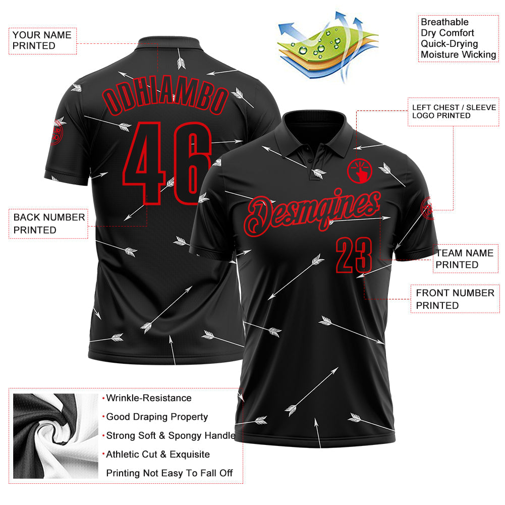 Custom Black-Fire Red Arrow Archery Performance Polo Shirt