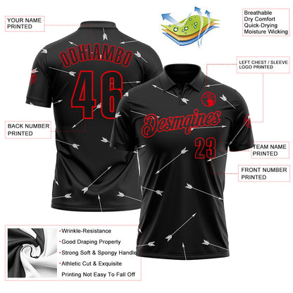 Custom Black-Fire Red Arrow Archery Performance Polo Shirt