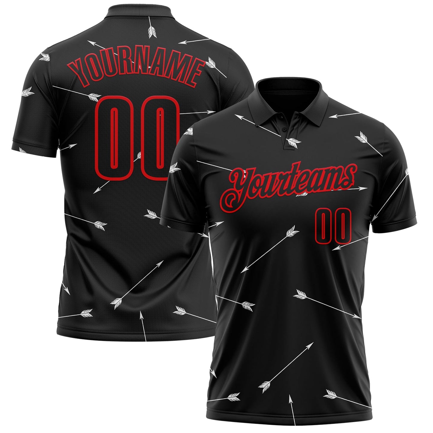 Custom Black-Fire Red Arrow Archery Performance Polo Shirt