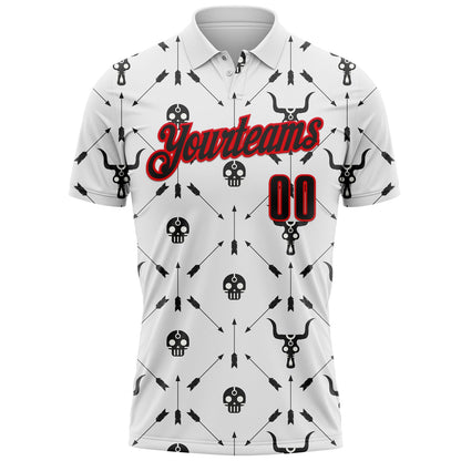 Custom White Black-Fire Red Bow And Arrow Archery Performance Polo Shirt