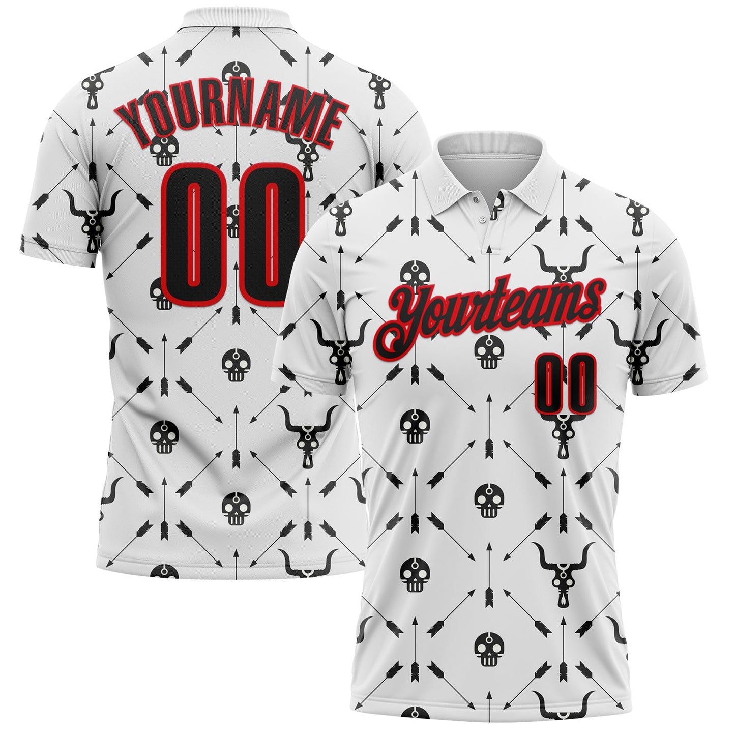 Custom White Black-Fire Red Bow And Arrow Archery Performance Polo Shirt