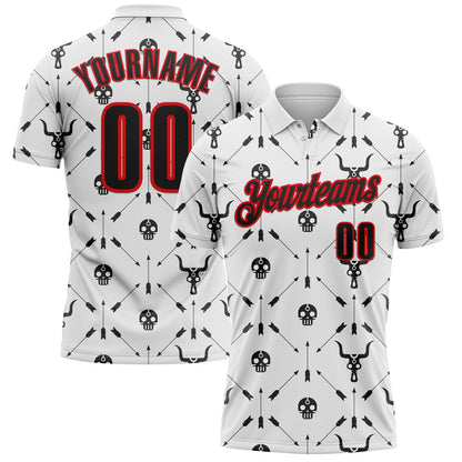 Custom White Black-Fire Red Bow And Arrow Archery Performance Polo Shirt