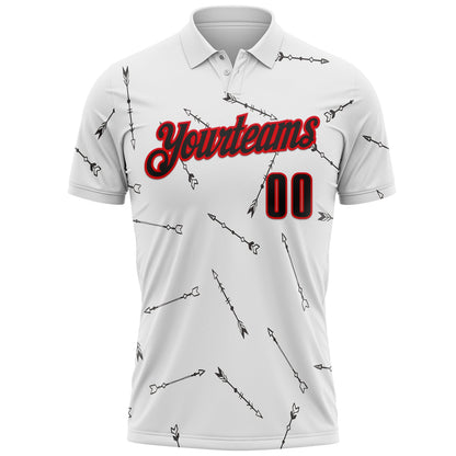 Custom White Black-Fire Red Arrow Archery Performance Polo Shirt