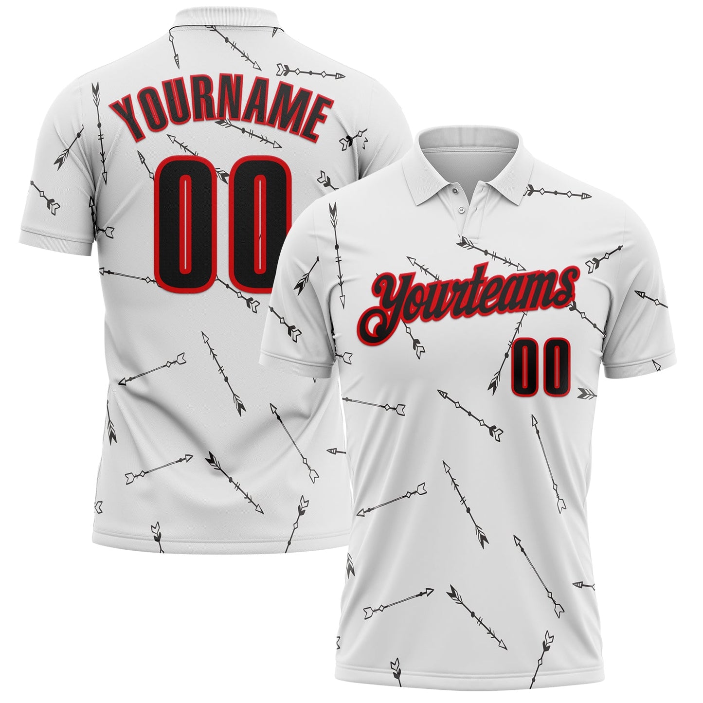 Custom White Black-Fire Red Arrow Archery Performance Polo Shirt