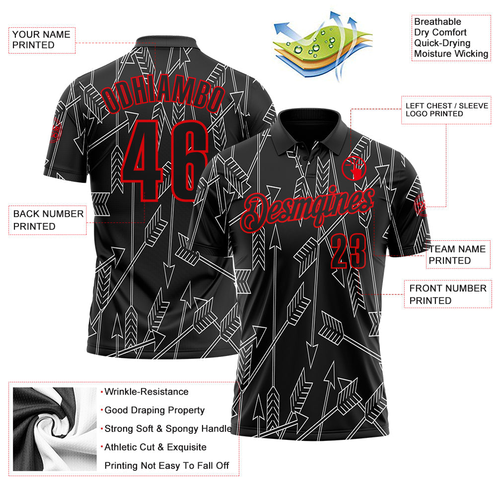 Custom Black-Fire Red Arrow Archery Performance Polo Shirt