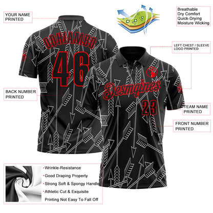 Custom Black-Fire Red Arrow Archery Performance Polo Shirt
