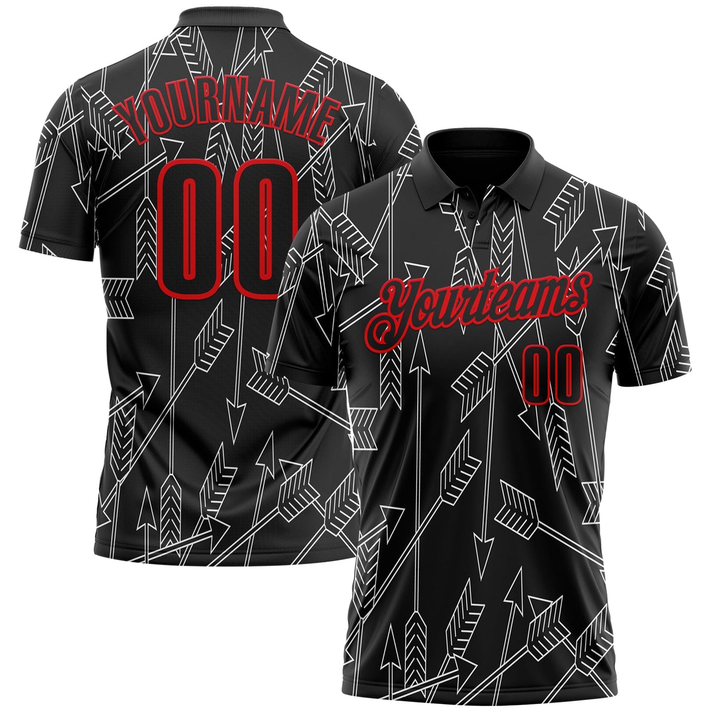 Custom Black-Fire Red Arrow Archery Performance Polo Shirt