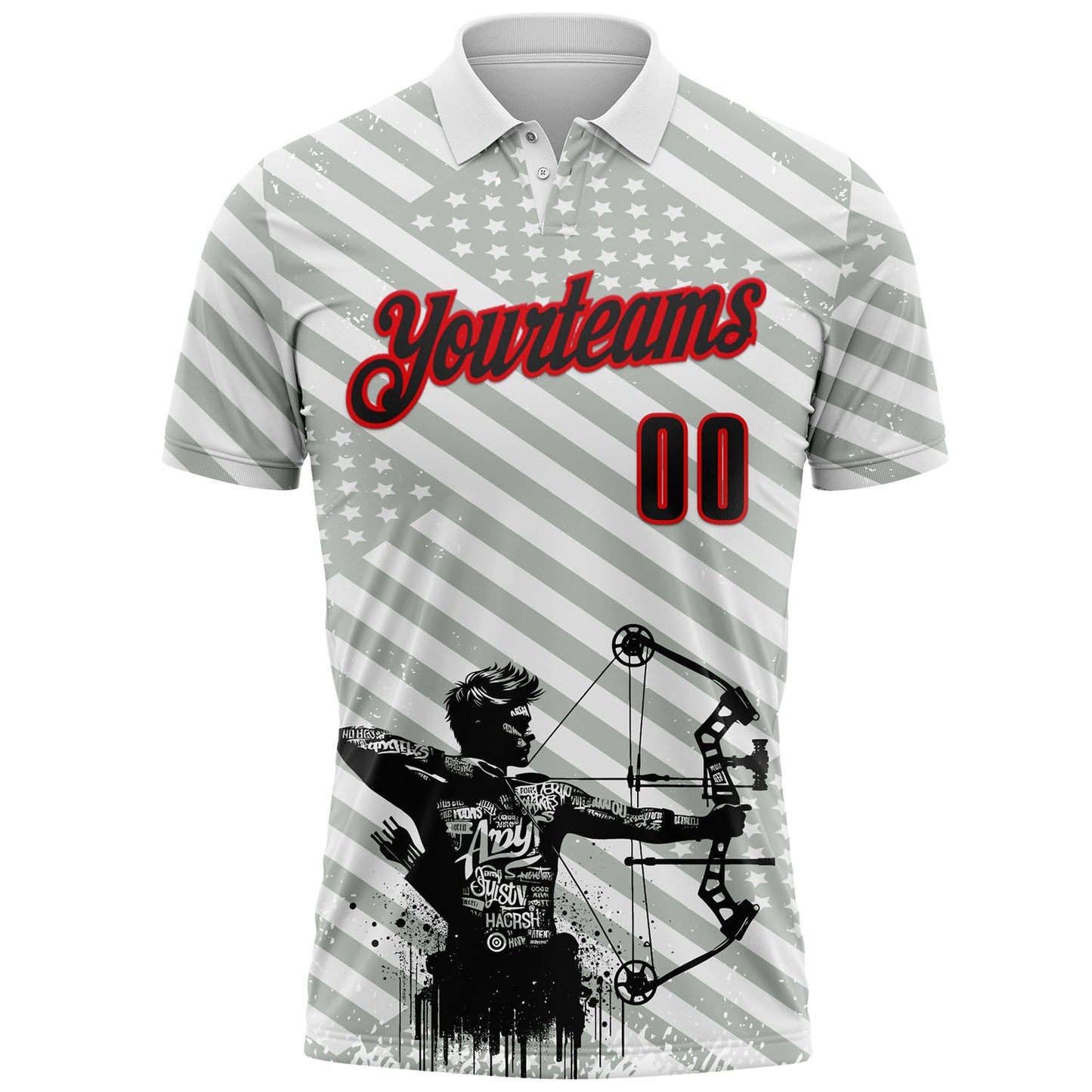 Custom White Black-Fire Red Bow And Arrow Archery Shooter Performance Polo Shirt