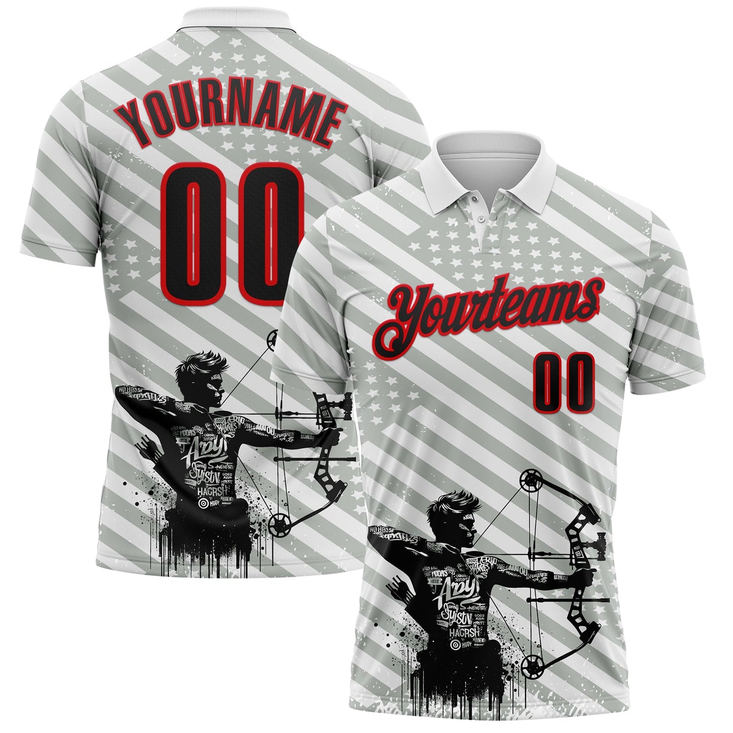 Custom White Black-Fire Red Bow And Arrow Archery Shooter Performance Polo Shirt