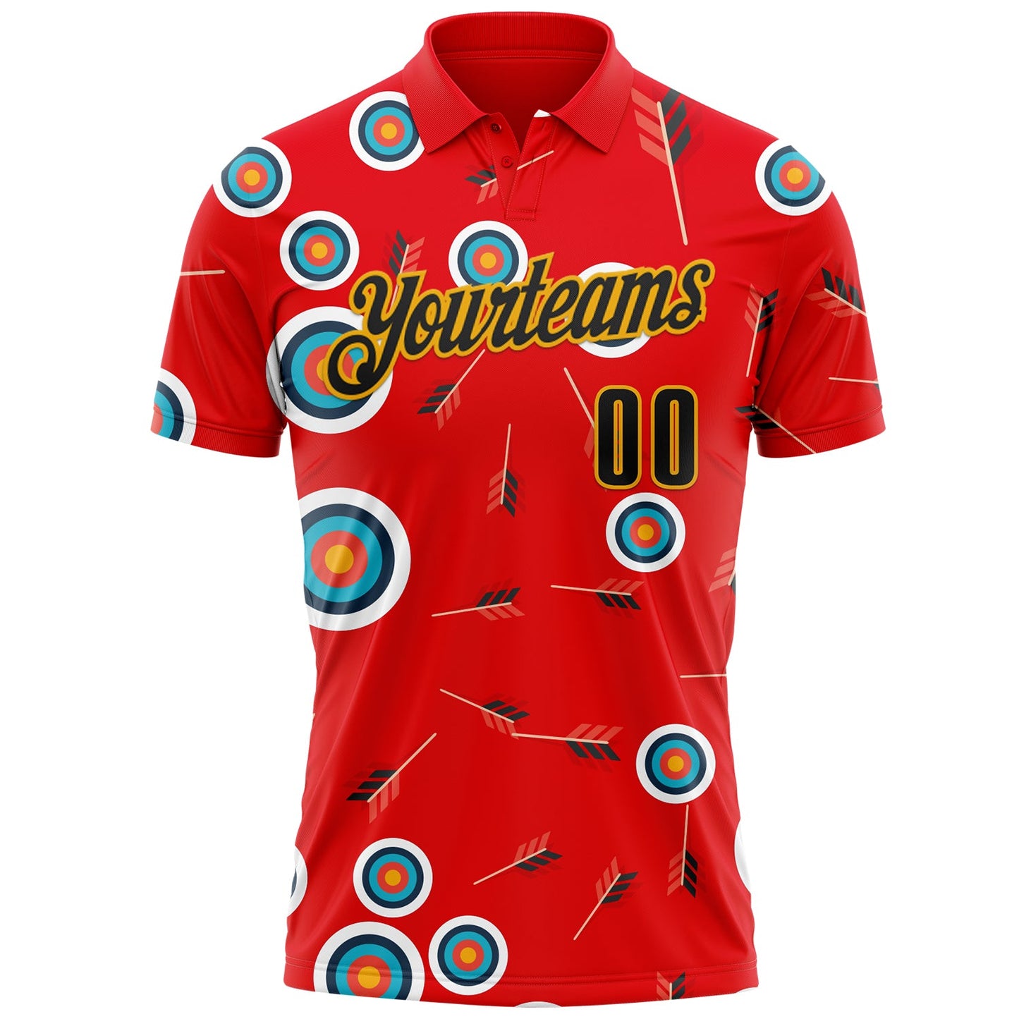 Custom Fire Red Black-Gold Archery Target Performance Polo Shirt