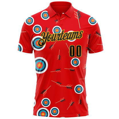 Custom Fire Red Black-Gold Archery Target Performance Polo Shirt