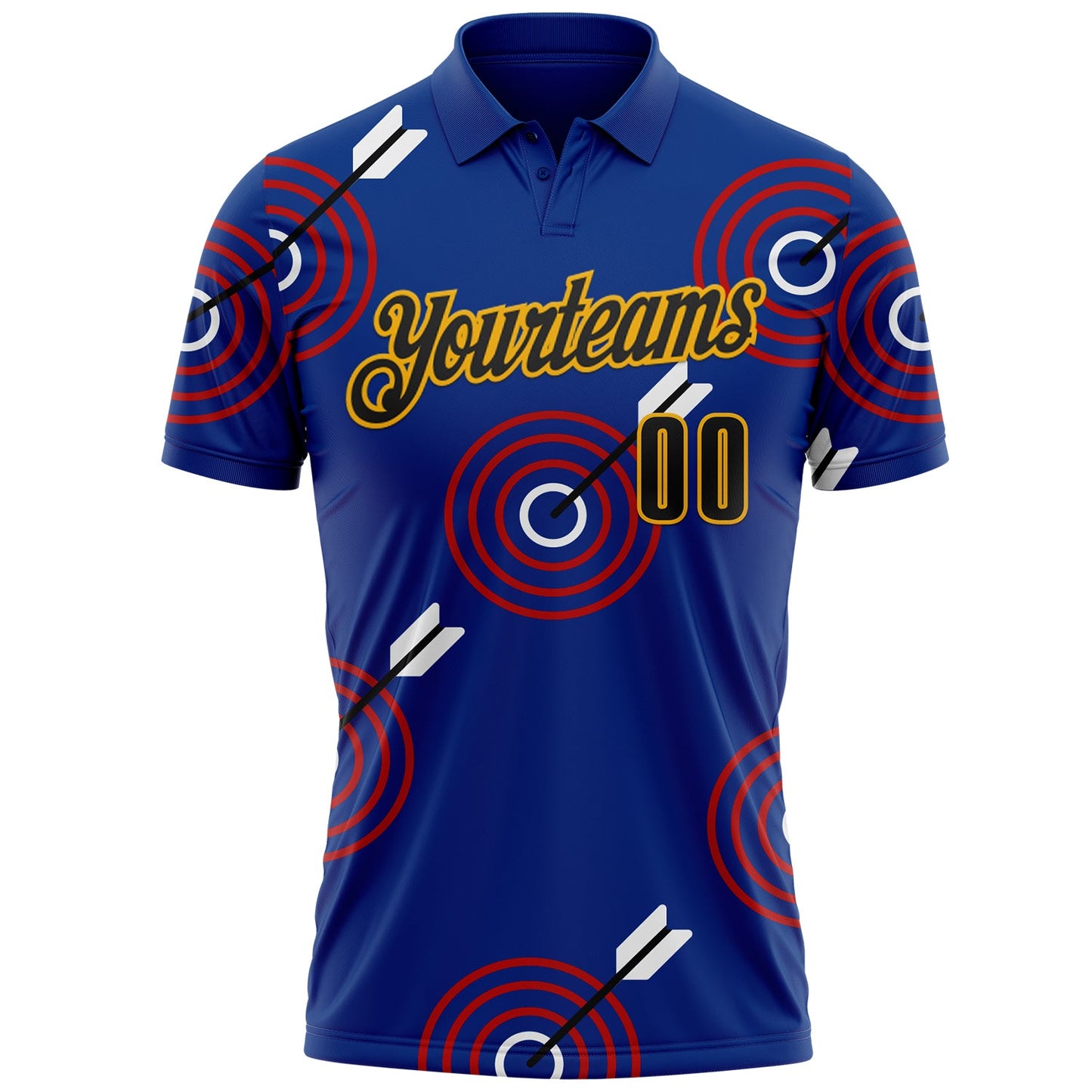 Custom Royal Black Red-Gold Archery Target Bullseye Performance Polo Shirt