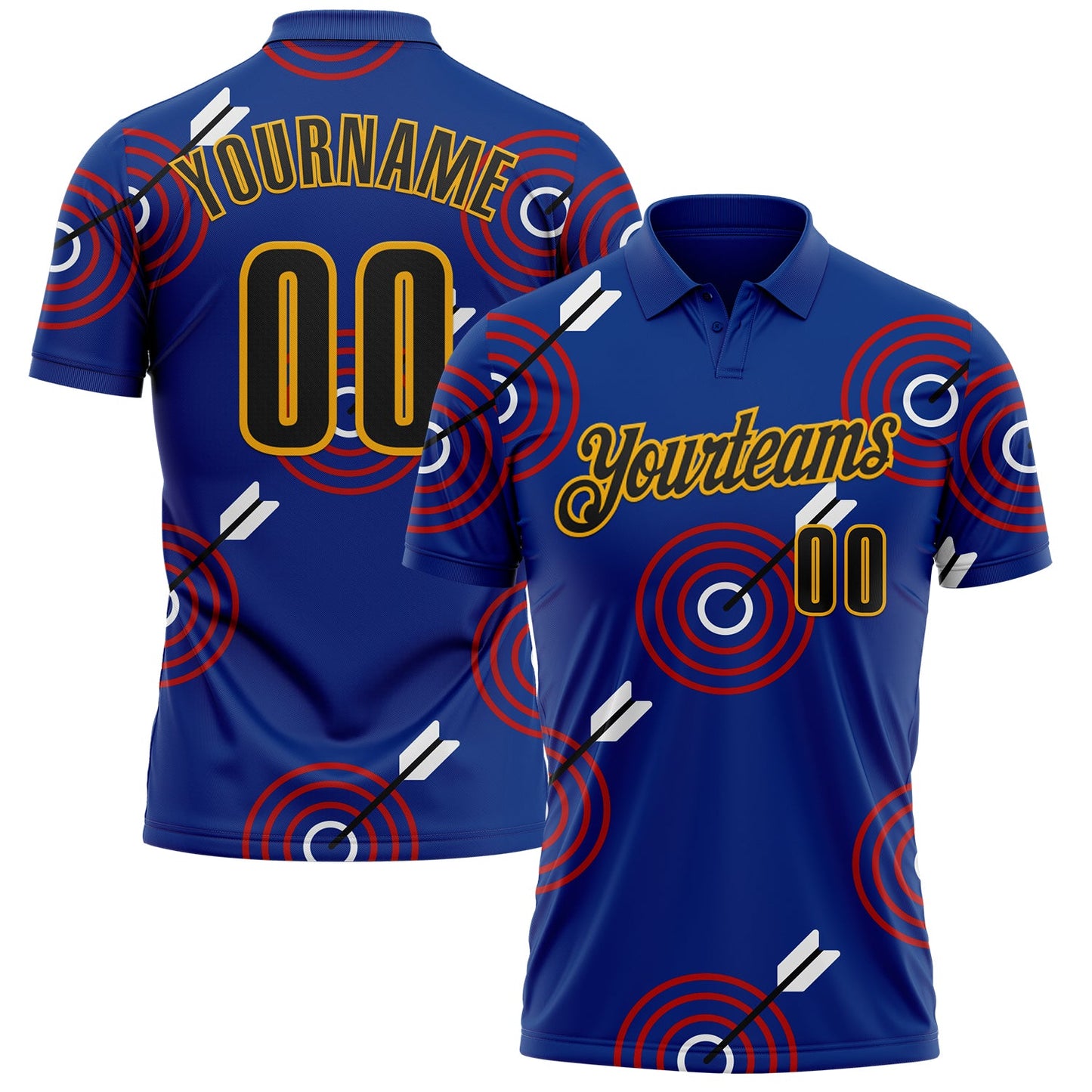 Custom Royal Black Red-Gold Archery Target Bullseye Performance Polo Shirt