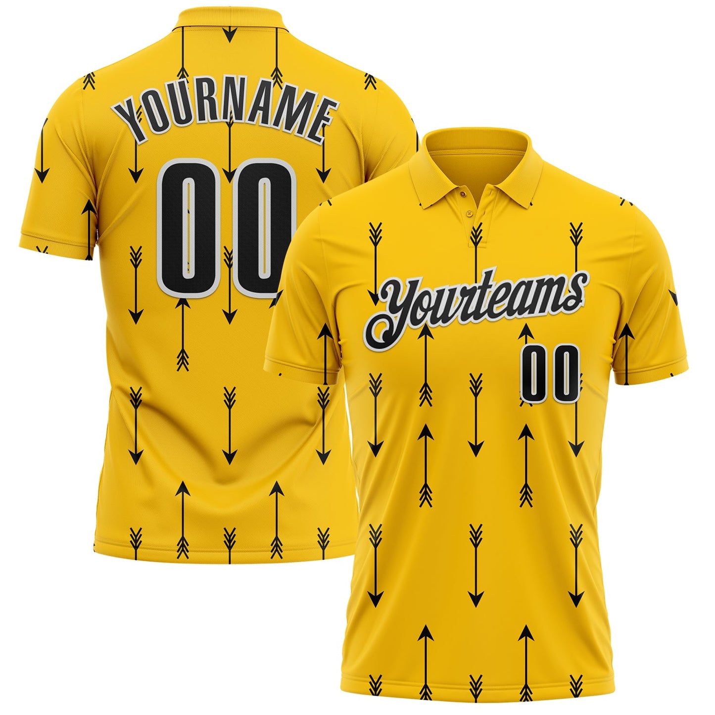Custom Yellow Black-White Arrow Archery Performance Polo Shirt