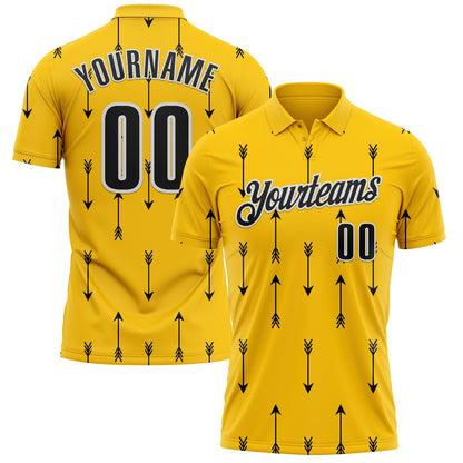 Custom Yellow Black-White Arrow Archery Performance Polo Shirt