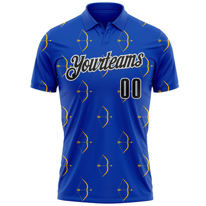 Custom Thunder Blue Black Yellow-White Bow And Arrow Archery Performance Polo Shirt