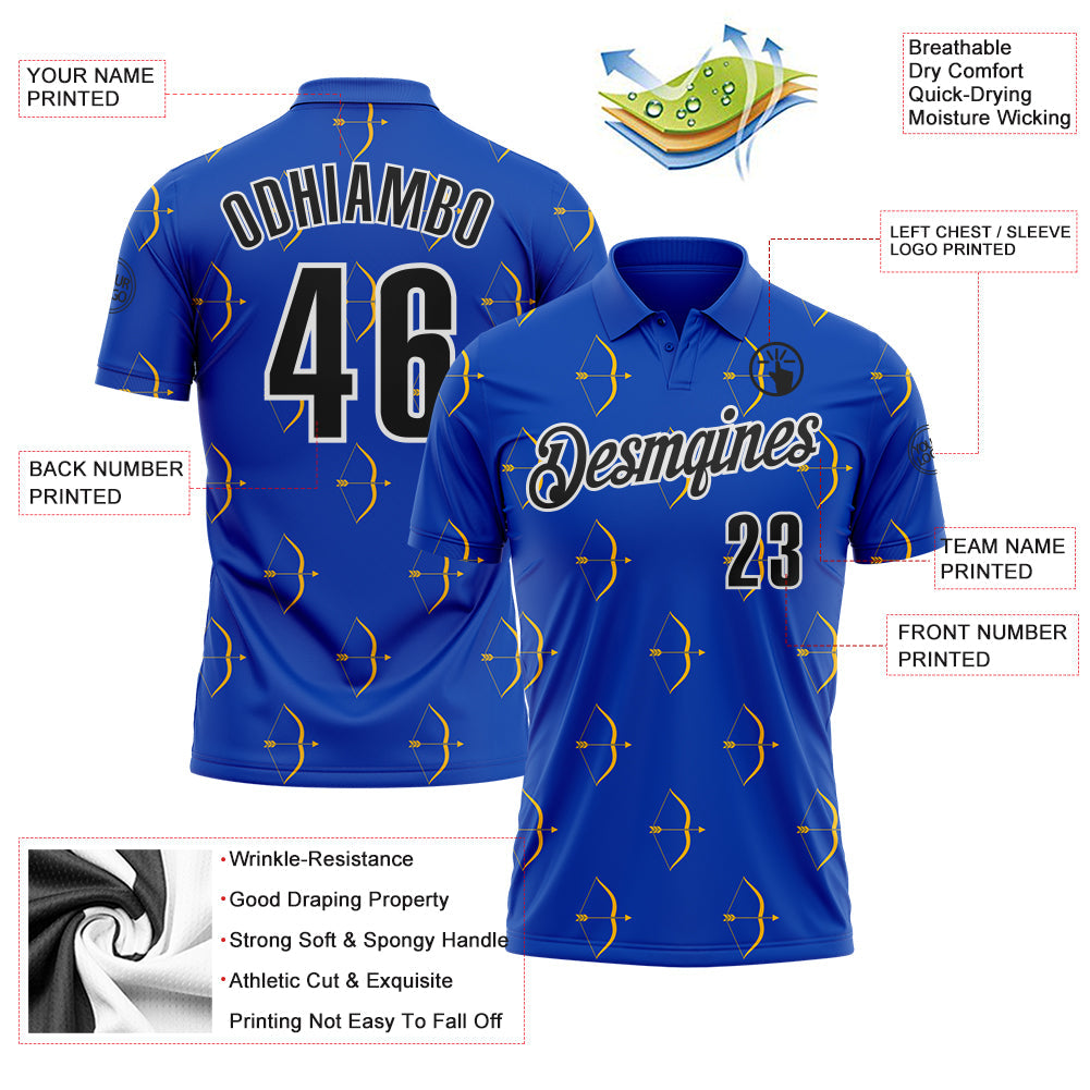 Custom Thunder Blue Black Yellow-White Bow And Arrow Archery Performance Polo Shirt