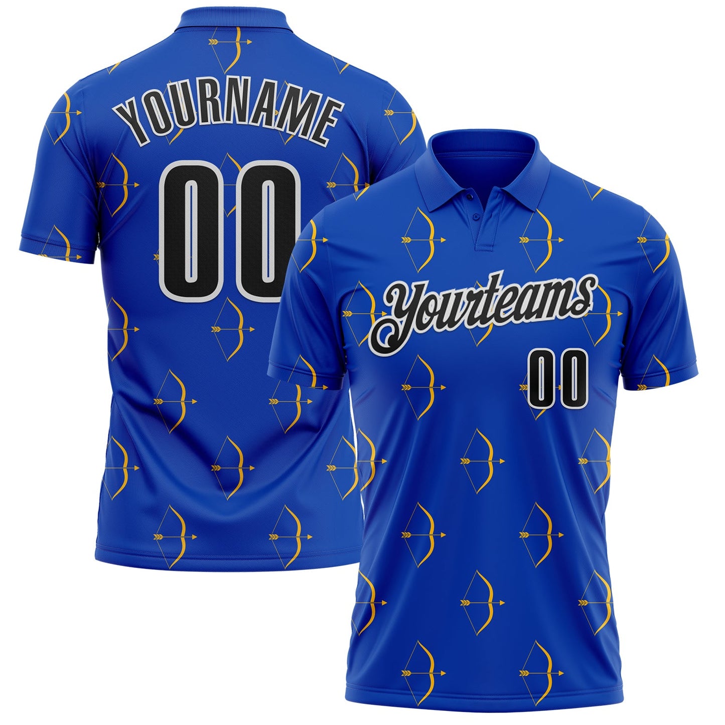 Custom Thunder Blue Black Yellow-White Bow And Arrow Archery Performance Polo Shirt