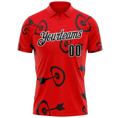 Custom Fire Red Black-White Archery Target Bullseye Performance Polo Shirt