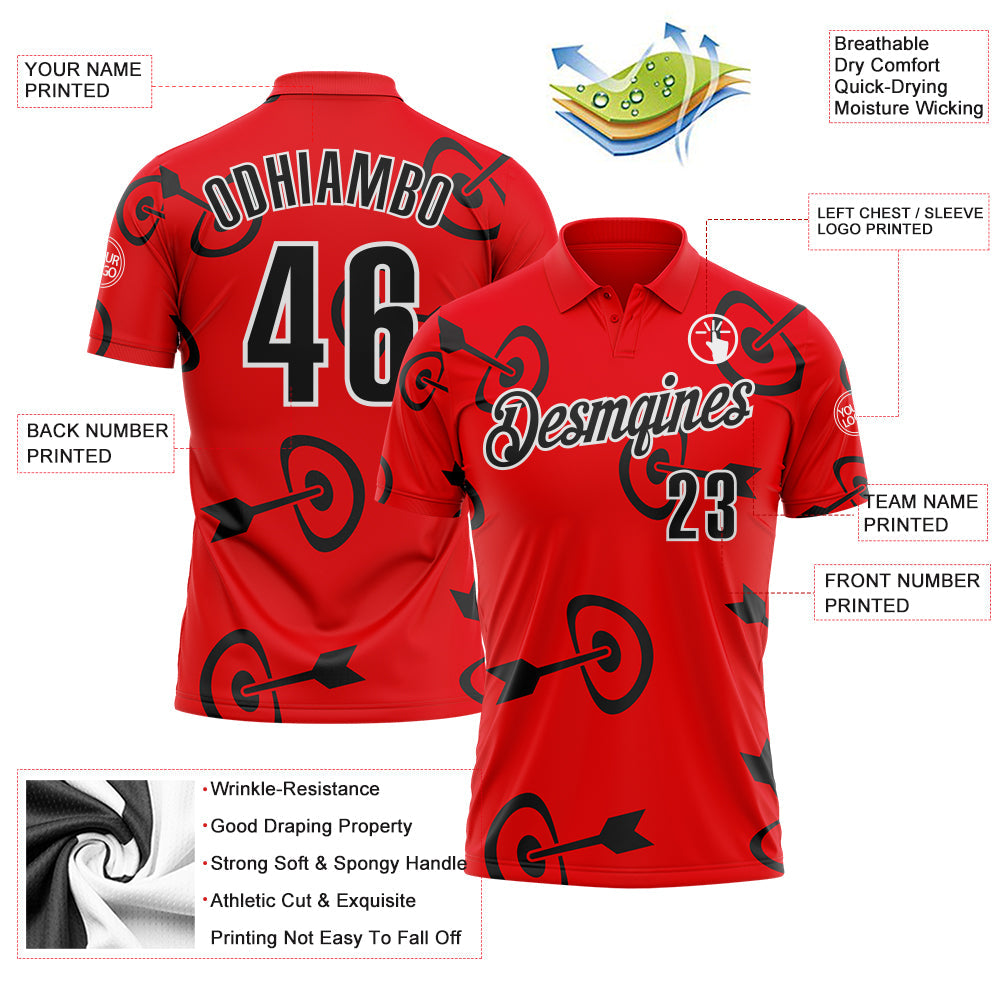 Custom Fire Red Black-White Archery Target Bullseye Performance Polo Shirt
