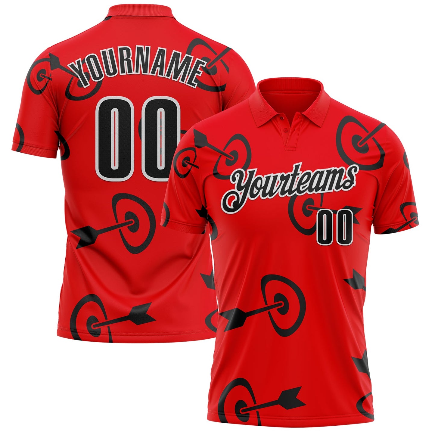 Custom Fire Red Black-White Archery Target Bullseye Performance Polo Shirt