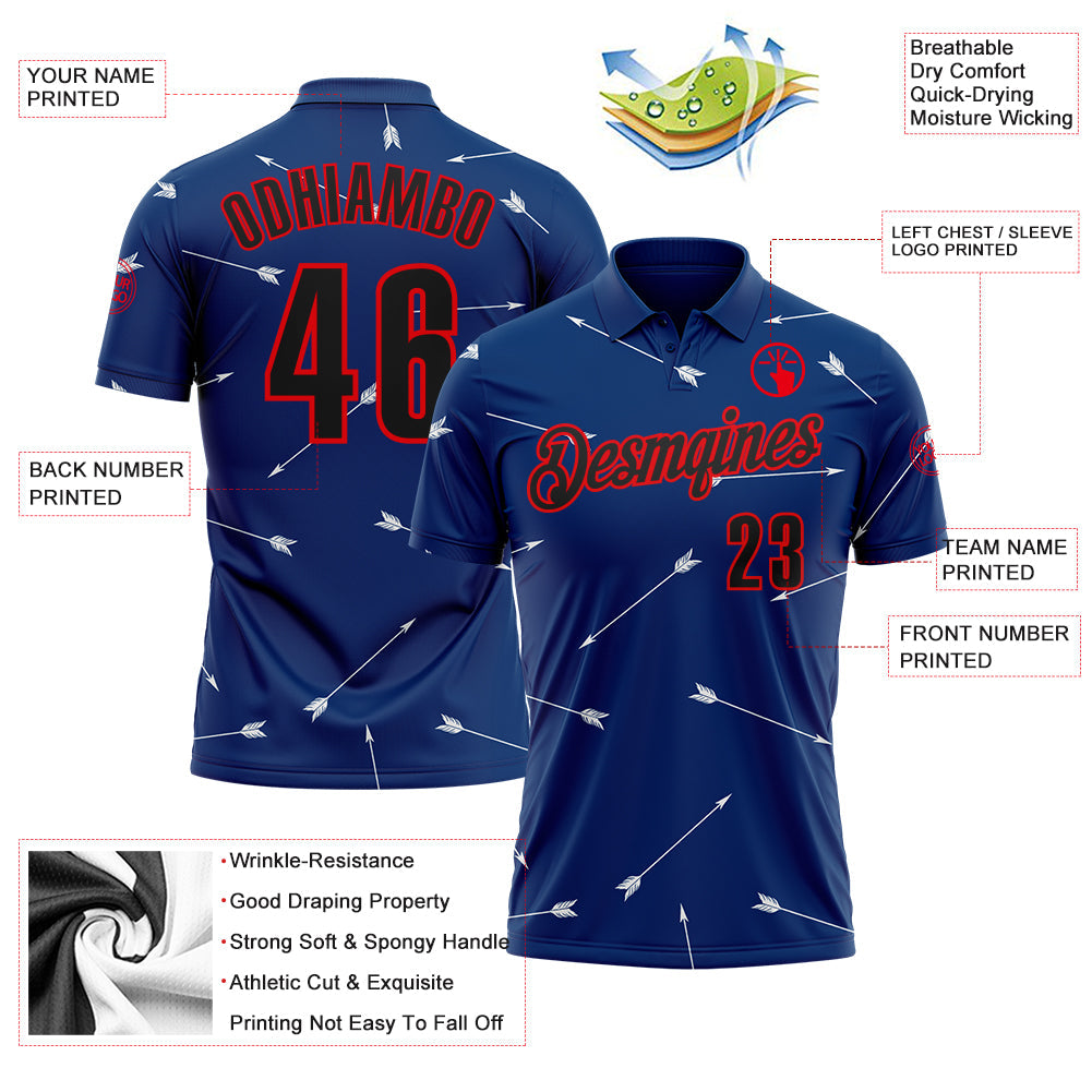 Custom US Navy Blue Black-Fire Red Arrow Archery Performance Polo Shirt