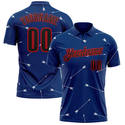 Custom US Navy Blue Black-Fire Red Arrow Archery Performance Polo Shirt