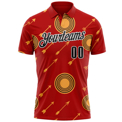 Custom Fire Red Black Yellow-White Archery Target Performance Polo Shirt