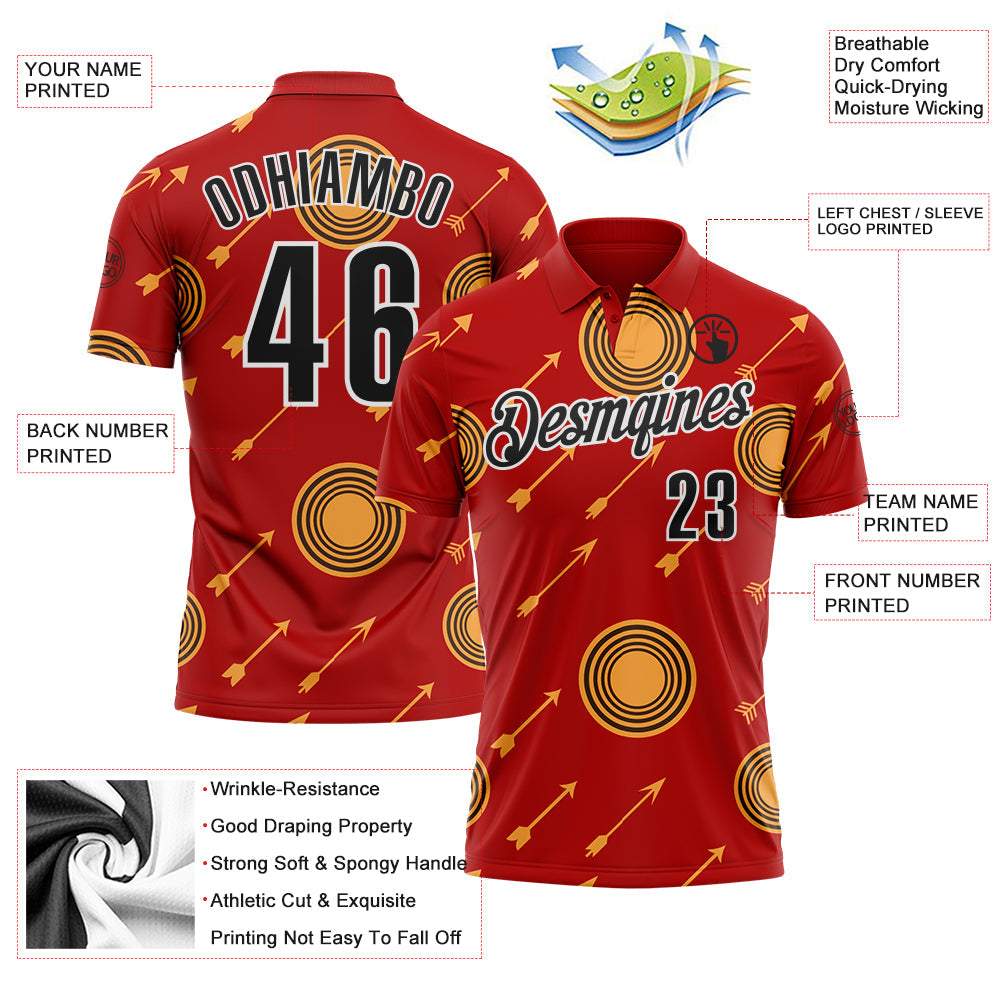 Custom Fire Red Black Yellow-White Archery Target Performance Polo Shirt