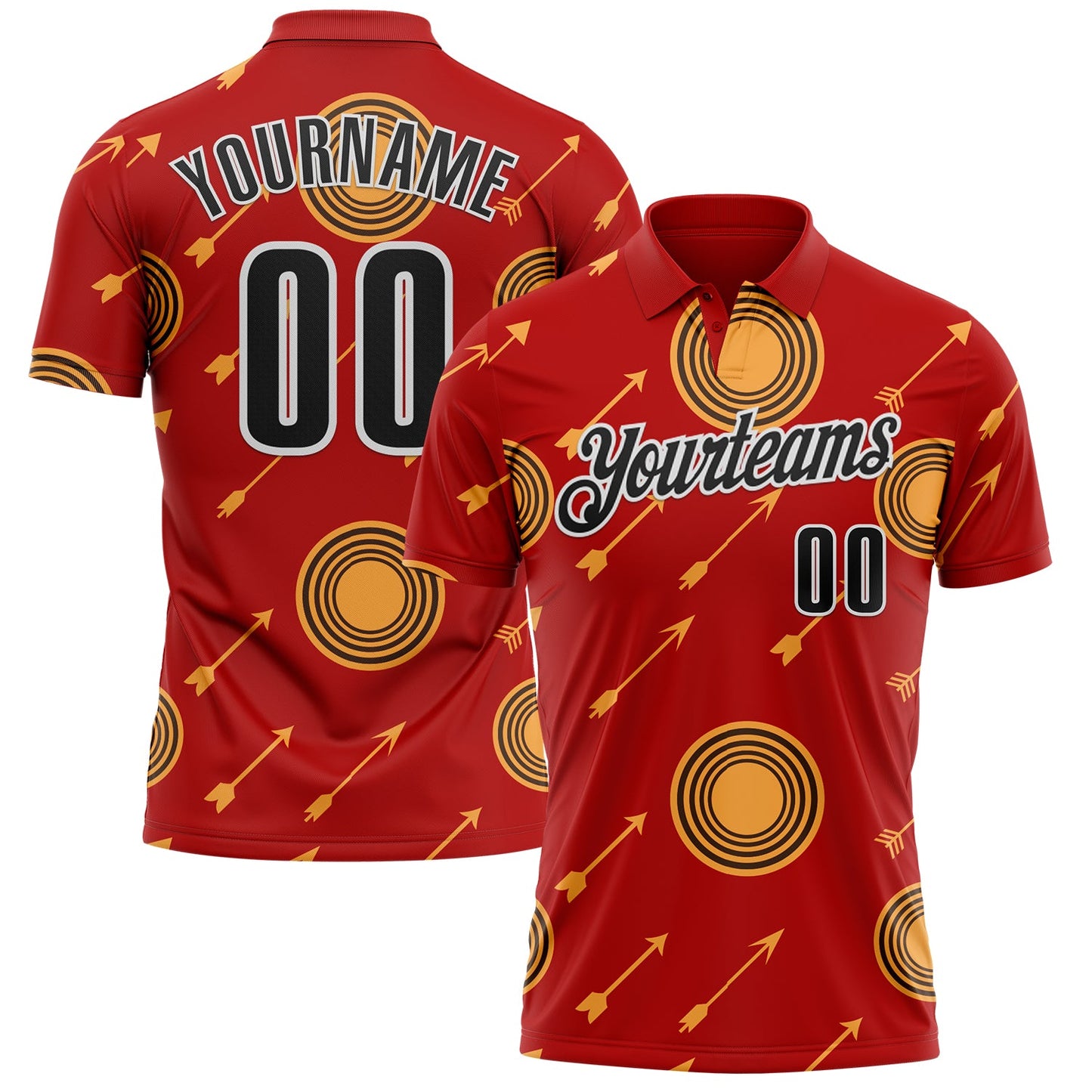 Custom Fire Red Black Yellow-White Archery Target Performance Polo Shirt