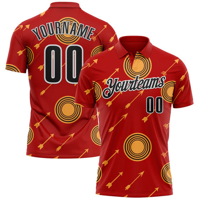 Custom Fire Red Black Yellow-White Archery Target Performance Polo Shirt