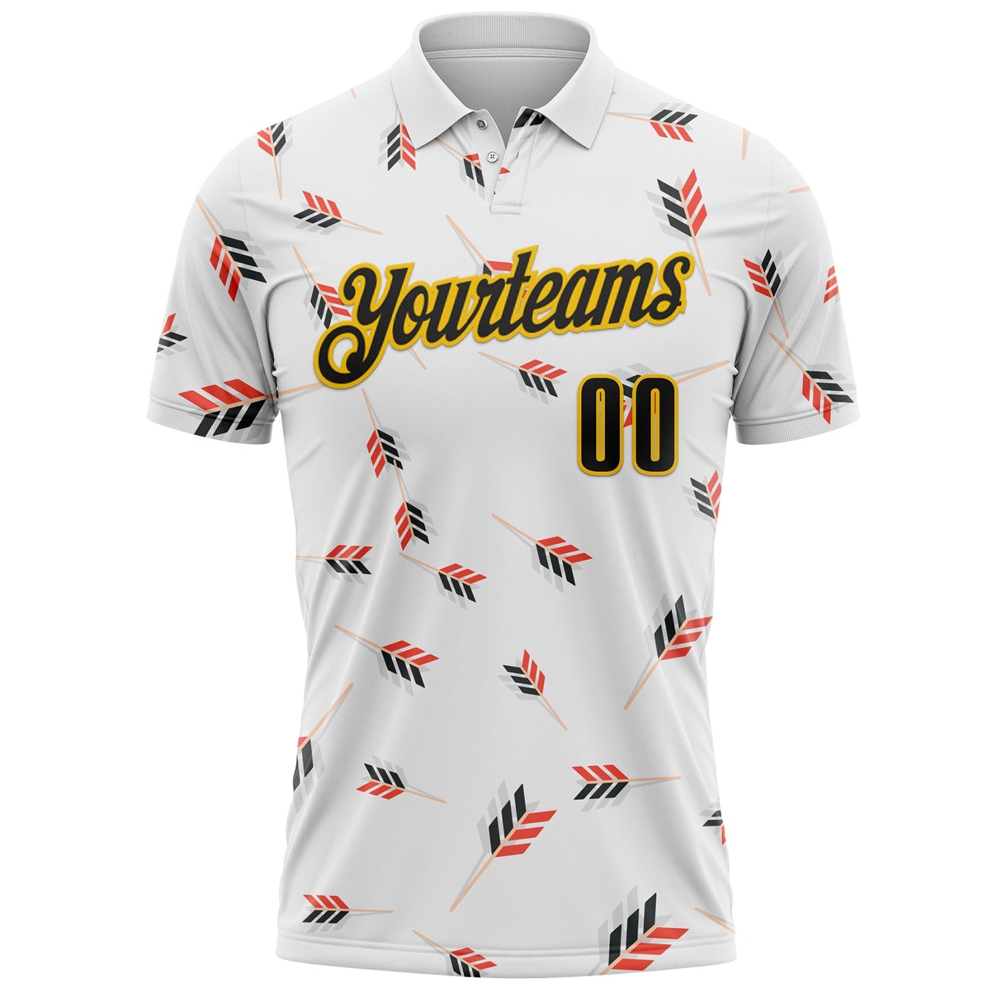 Custom White Black-Gold Arrow Archery Performance Polo Shirt
