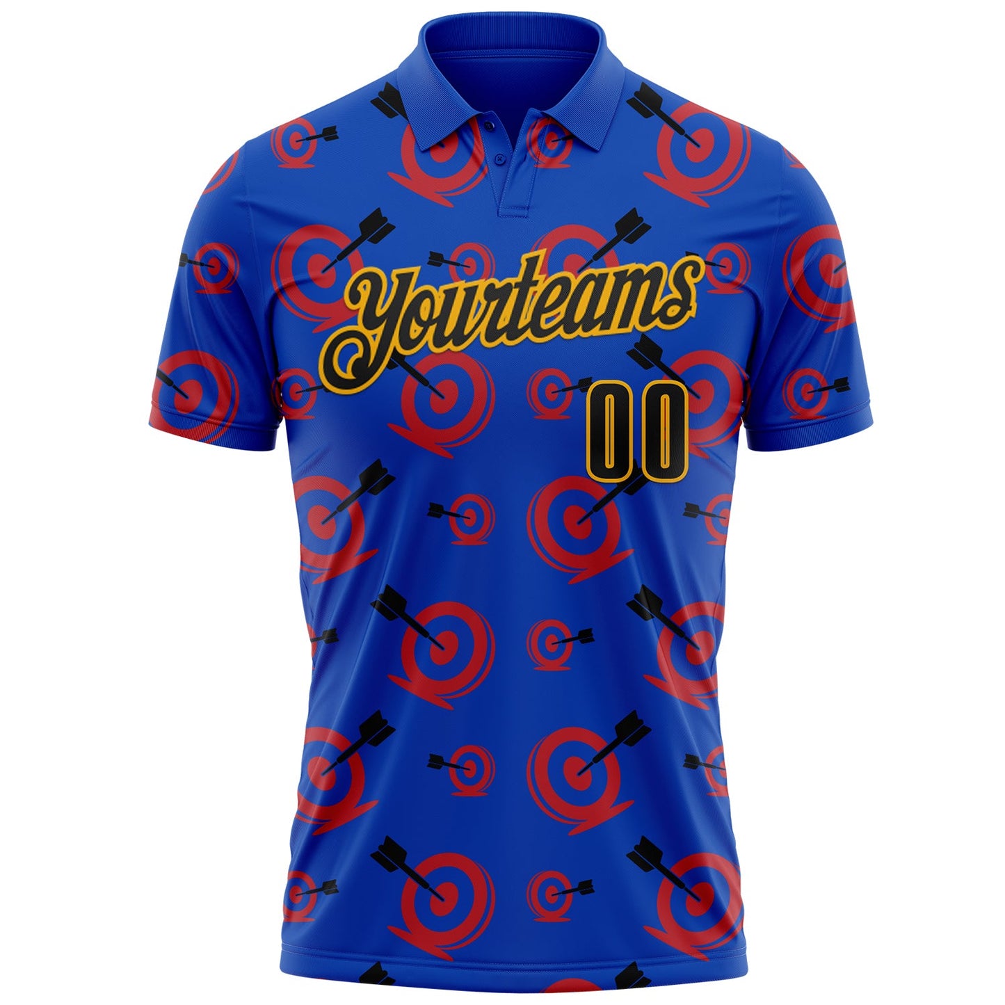 Custom Thunder Blue Black-Gold Archery Target Bullseye Performance Polo Shirt