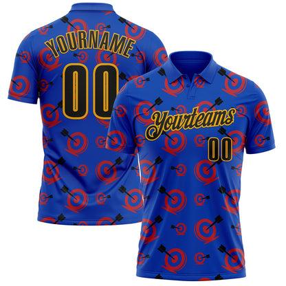 Custom Thunder Blue Black-Gold Archery Target Bullseye Performance Polo Shirt