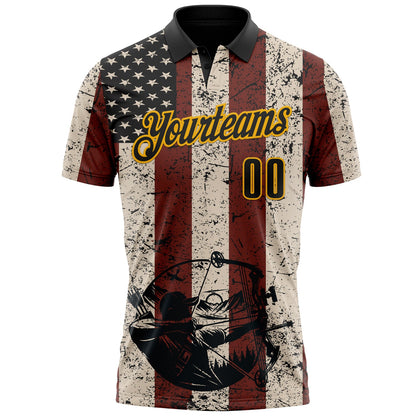 Custom Cream Black Red-Gold USA Flag Bow And Arrow Archery Performance Polo Shirt